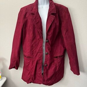 Vintage Denim and Company genuine Leather Skirt and Blazer Set Size L Maroon